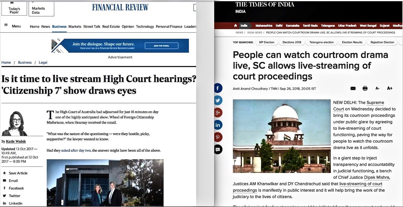 +000 Headlines live streaming court proceedings Times of India and Australian Financial Review COTIN.org